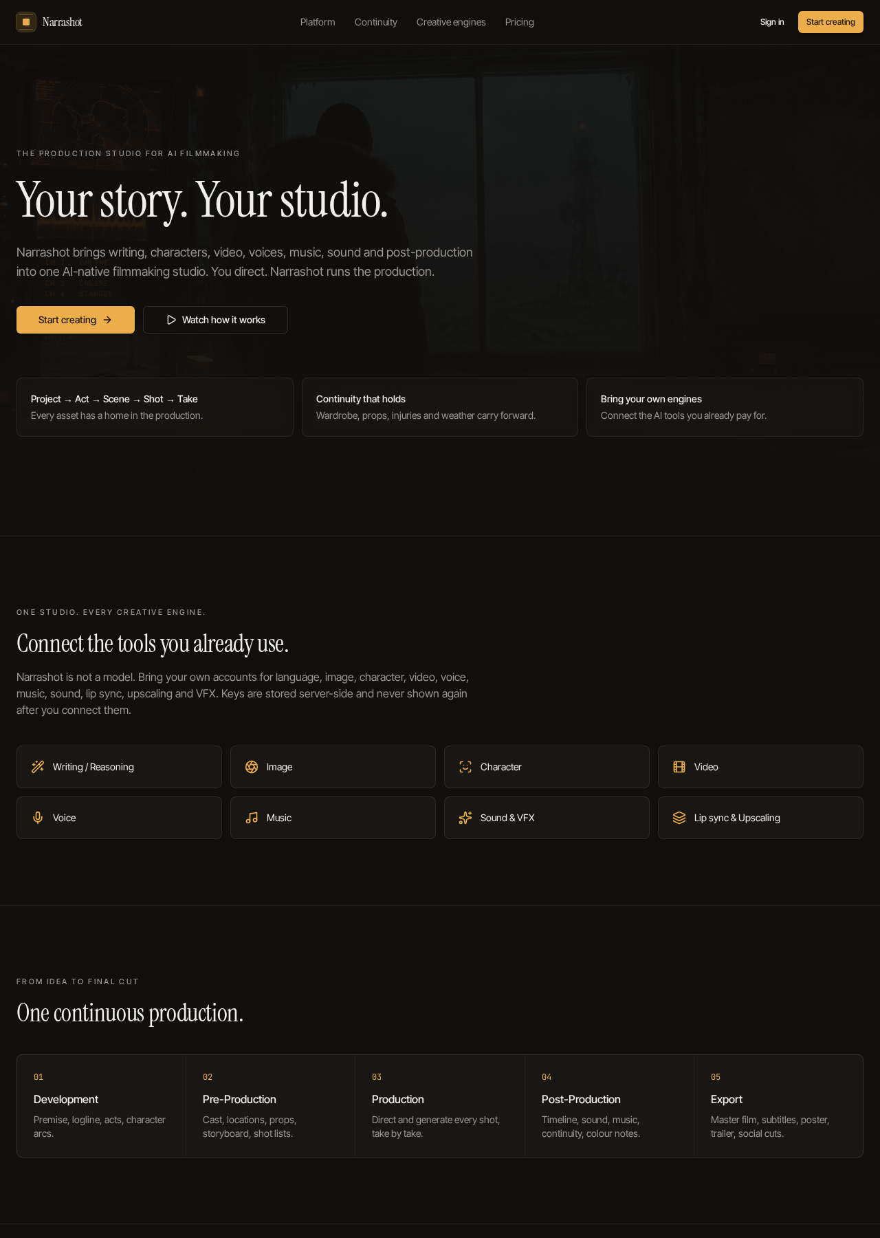 Narrashot — AI Filmmaking product interface